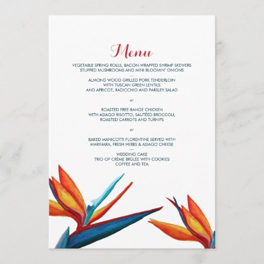 Bird of Paradise Watercolor Menu Mariage (Devant)