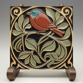 Bird on Flowers Art Deco Nouveau Faux Relief Tegeltje