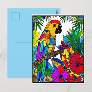Bird Parrot Parkiet Kleurrijke Rood Geel Blauw Pur Briefkaart