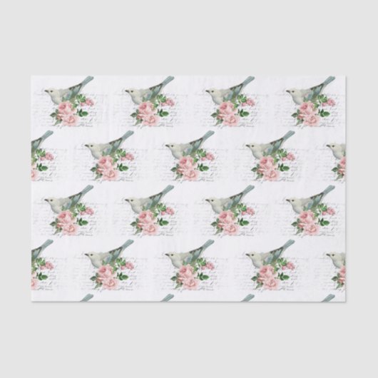 Bird & Pink Flower Art Letter Tissue Papier (Voorkant)