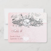  Bird Pink Musical Scroll Wedding Table No. Kaart (Achterkant)