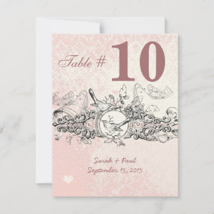  Bird Pink Musical Scroll Wedding Table No. Kaart