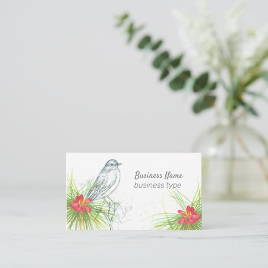 Bird Pollen Cone Pine Tree Branch Waterverf Visitekaartje (Staand voorkant)