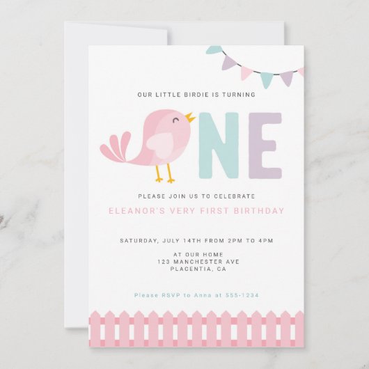 Bird Premier anniversaire fille Invitation Little  (Devant)