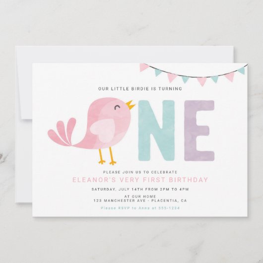 Bird Premier anniversaire fille Invitation Little  (Devant)