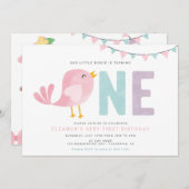 Bird Premier anniversaire fille Invitation Little  (Devant / Derrière)