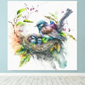 Bird Print Nursery Art - Stretted Canvas Print (Insitu (Houten vloer))