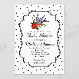 Bird Rockabilly Baby shower Uitnodiging