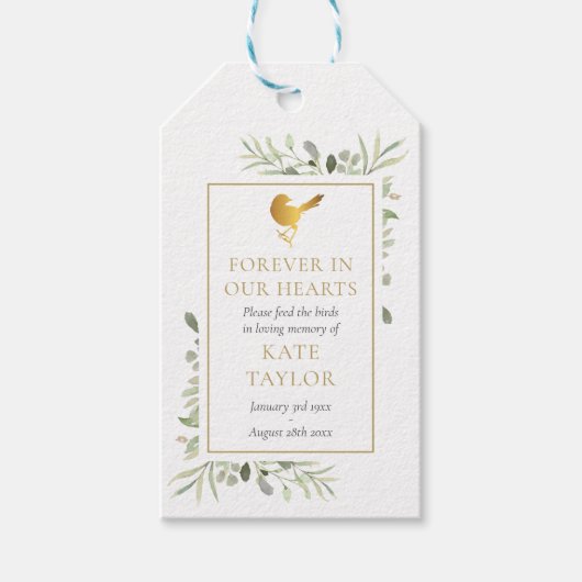 Bird Seed Package Greenery Funeral Memorial Cadeaulabel (Voorkant)