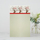 Bird Swirl Tree Muzikale Houten Graan Groene Xmas Briefpapier (Staand voorkant)