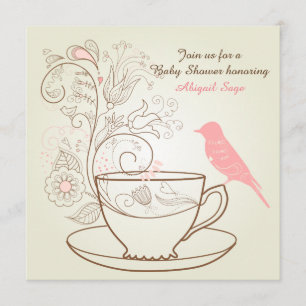Bird, Teacup, Flowers Baby shower Uitnodigen ~ Mei Kaart