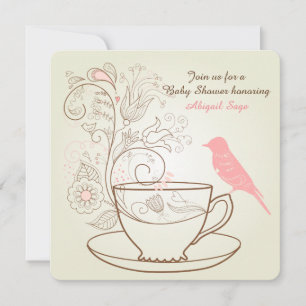 Bird, Teacup, Flowers Baby shower Uitnodigen ~ Mei Kaart