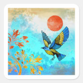 Bird Tree Sun Vierkante Sticker (Voorkant)