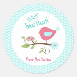 Bird Valentijnsdag Kinderen Hallo Tweet Heart Ronde Sticker