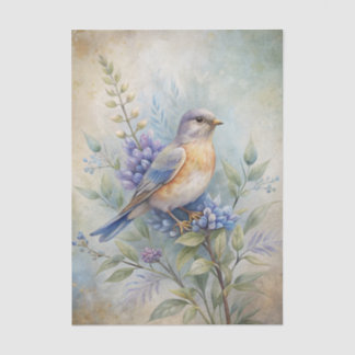 Bird with Flowers in Shades of Blue and Purple Tissuepapier