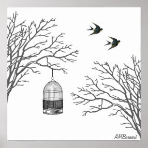  Birdcage Bare Branch Swallow Poster