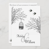  Birdcage Bare Branch Swallows Wedding Kaart (Voorkant / Achterkant)