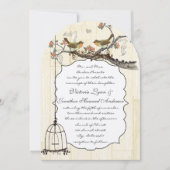 Birdcage Coral & Grey  Birds Wedding Invite Kaart (Voorkant)