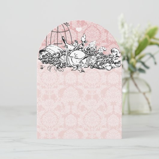Birdcage Damask Acorn Tortelduifjes Kaart (Staand voorkant)