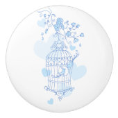 Birdcage deux coeurs inséparables poignée bleue (Devant)