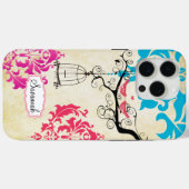 Birdcage Oiseau Corail rose Aqua Damask coque ipho (Verso (horizontal))