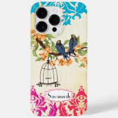Birdcage Oiseau Corail rose Aqua Damask coque ipho (Verso)