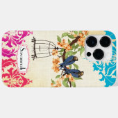 Birdcage Oiseau Corail rose Aqua Damask coque ipho (Verso (horizontal))