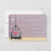 Birdcage Pink and Eggplant Wedding Invitations RSVP Kaartje (Voorkant)