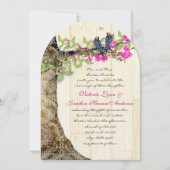 Birdcage Pink Navy  Birds Wedding Damask Kaart (Voorkant)