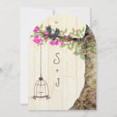 Birdcage Pink Navy  Birds Wedding Damask Kaart (Achterkant)