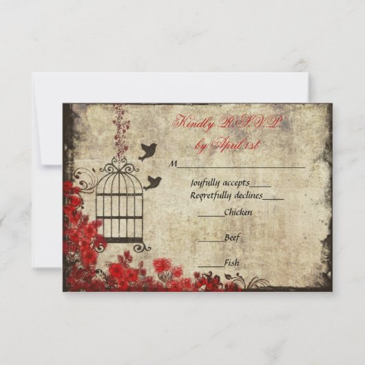  Birdcage Wedding RSVP Rood (Voorkant)