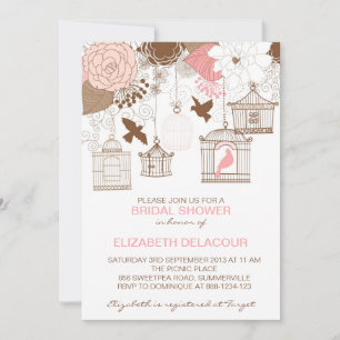 Birdcages Flowers Bridal Shower Invitation Kaart