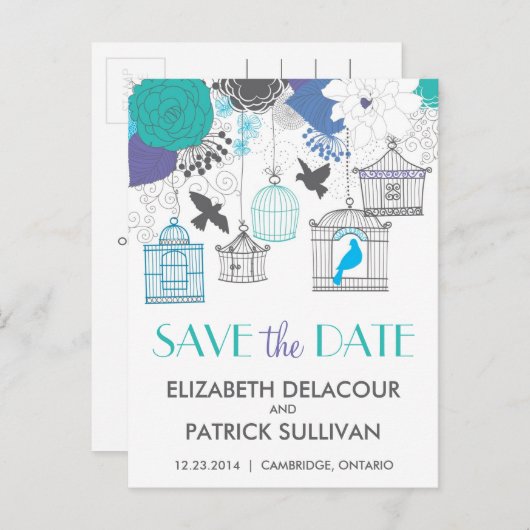 Birdcages & Flowers Sla het Briefkaart Datum op (Voorkant / Achterkant)