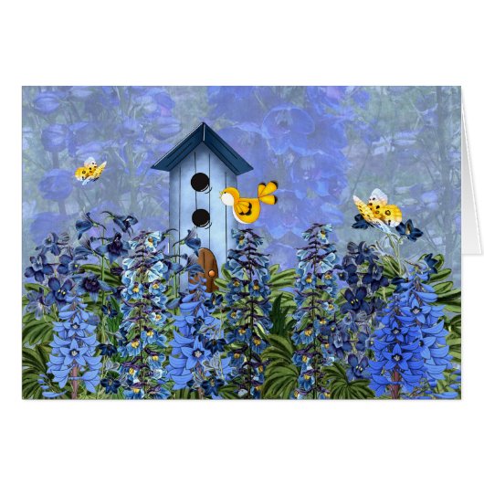 Birdhouse in a Larkspur Flower Garden Blank (Devant Horizontal)