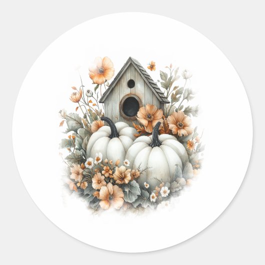 Birdhouse Shirt Country Pumpkin Ronde Sticker (Voorkant)