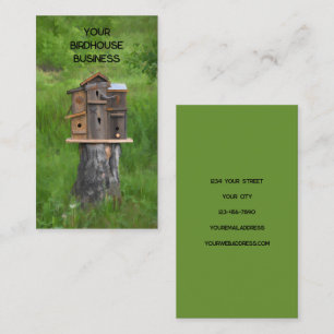 Birdhouse Waterverf Green Rustic Fine Art Land Visitekaartje