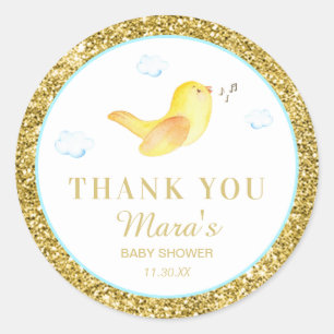 *~* Birdie Glitter Sky Baby shower Dank u Ronde Sticker