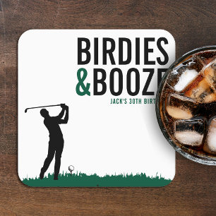 Birdies & Booze Volwassen Golf Verjaardagsfeestje Vierkante Kartonnen Onderzetter