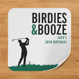 Birdies & Booze Volwassen Golf Verjaardagsfeestje Vierkante Sticker