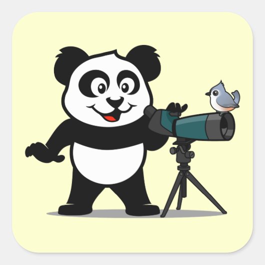 Birding Panda Vierkante Sticker (Voorkant)