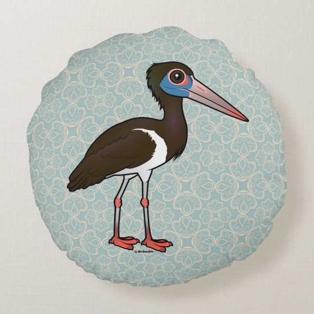 Birdorable Abdim's Stork Rond Kussen (Achterkant)