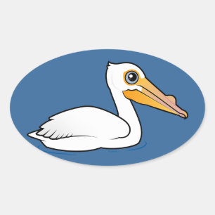 BIrdorable American White Pelican Ovale Sticker