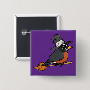 Birdorable Amerikaanse Roodborst Heks Halloween Vierkante Button 5,1 Cm
