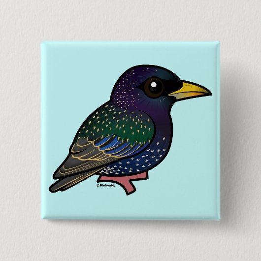 Birdorable European Starling Vierkante Button 5,1 Cm (Voorkant)
