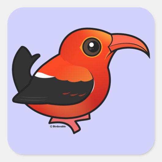 Birdorable 'I'iwi Vierkante Sticker (Voorkant)