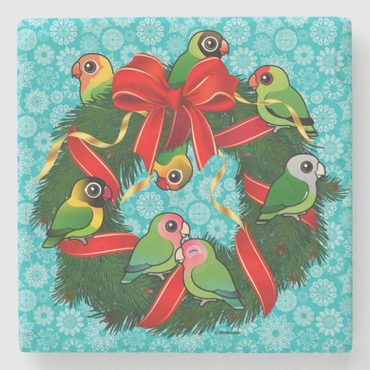 Birdorable Lovebird Kerstmis Stenen Onderzetter (Voorkant)