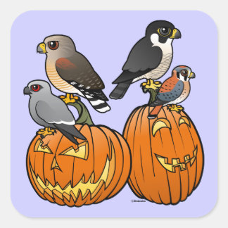 Birdorable Raptors op Pompoenen Vierkante Sticker