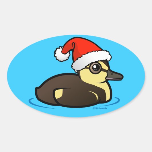 Birdorable Santa Duckling Ovale Sticker (Voorkant)