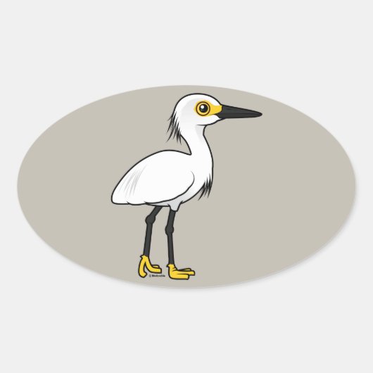 Birdorable Snowy Egret Ovale Sticker (Voorkant)