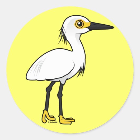Birdorable Snowy Egret Ronde Sticker (Voorkant)